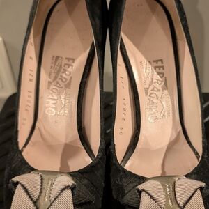 Salvatore Ferragamo Black Suede Heels with Bow